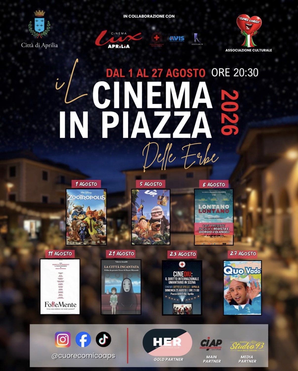 Locandina de Il Cinema in Piazza 2026, dal 1 al 27 agosto in Piazza delle Erbe