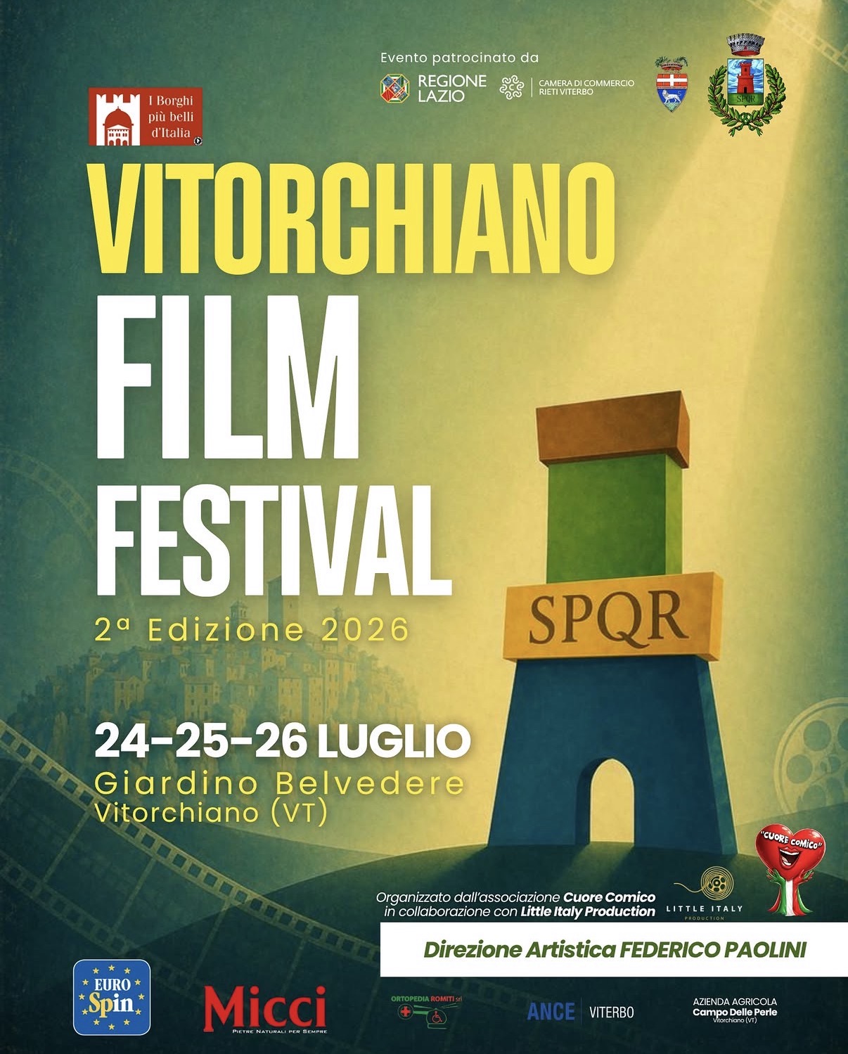Locandina del Vitorchiano Film Festival, 2ª edizione, 24-25-26 luglio 2026 al Giardino Belvedere di Vitorchiano