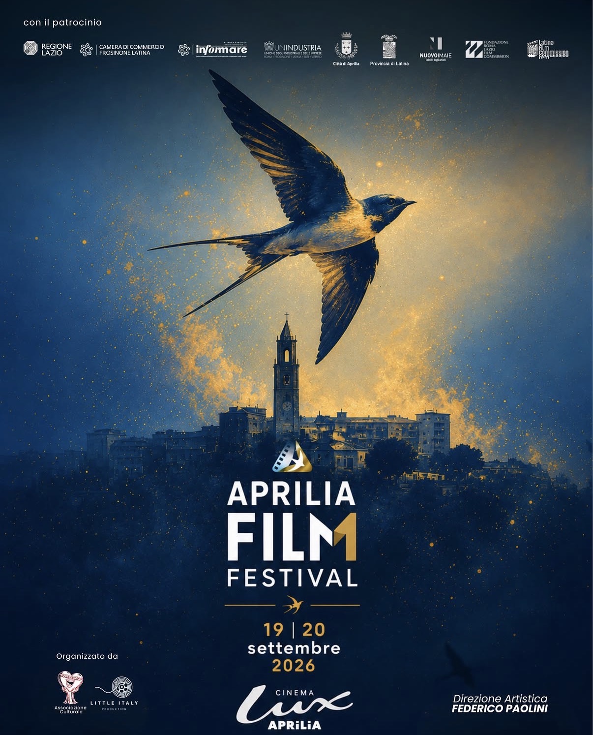 Locandina dell'Aprilia Film Festival, 8ª edizione, 19-20 settembre 2026 presso il Cinema Lux di Aprilia
