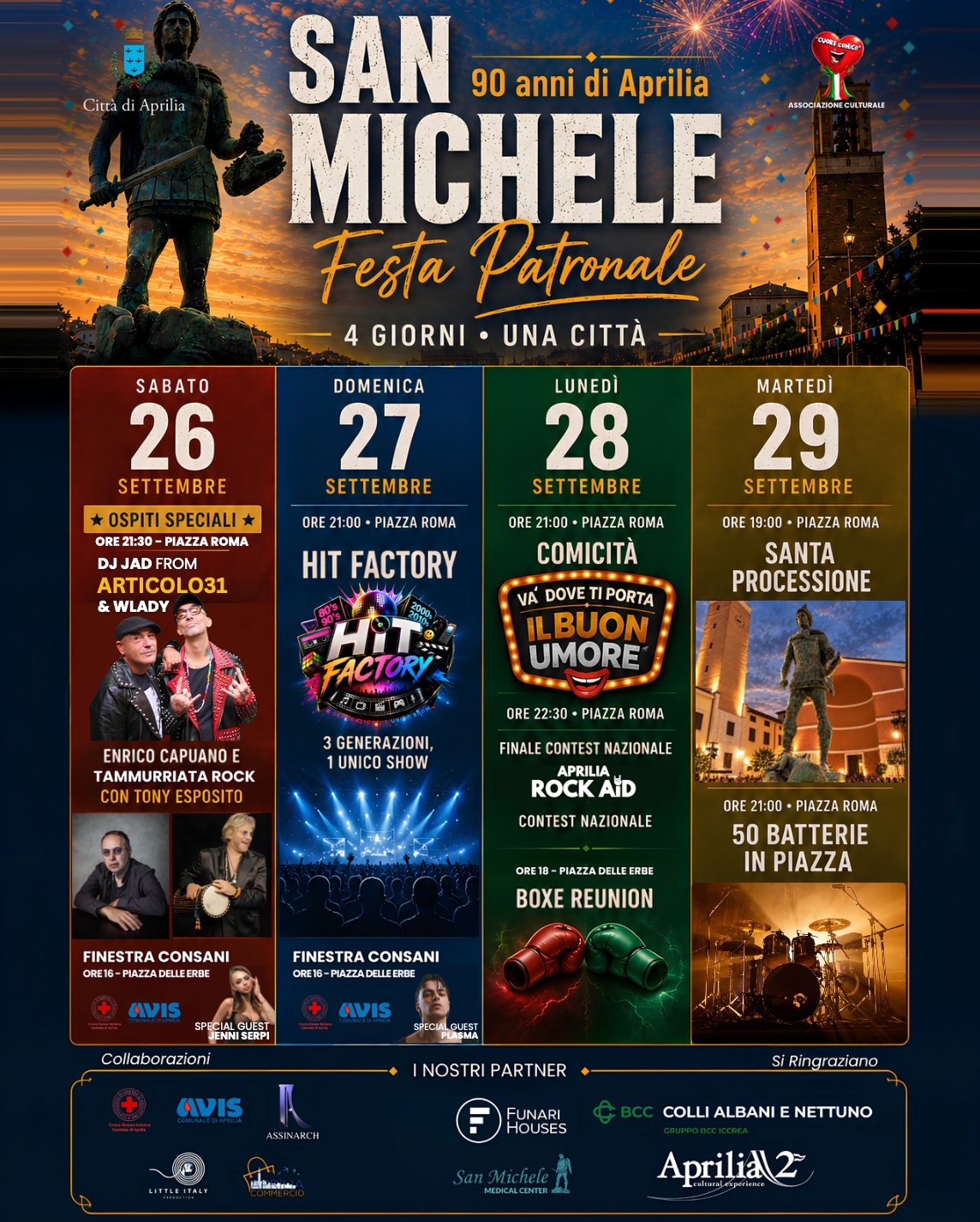 Programma della Festa Patronale di San Michele 2026, dal 26 al 29 settembre tra Piazza Roma e Piazza delle Erbe ad Aprilia
