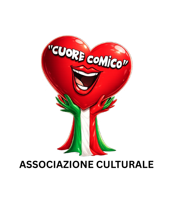 Mascotte di Cuore Comico: un cuore rosso sorridente sulle gambe tricolore italiane